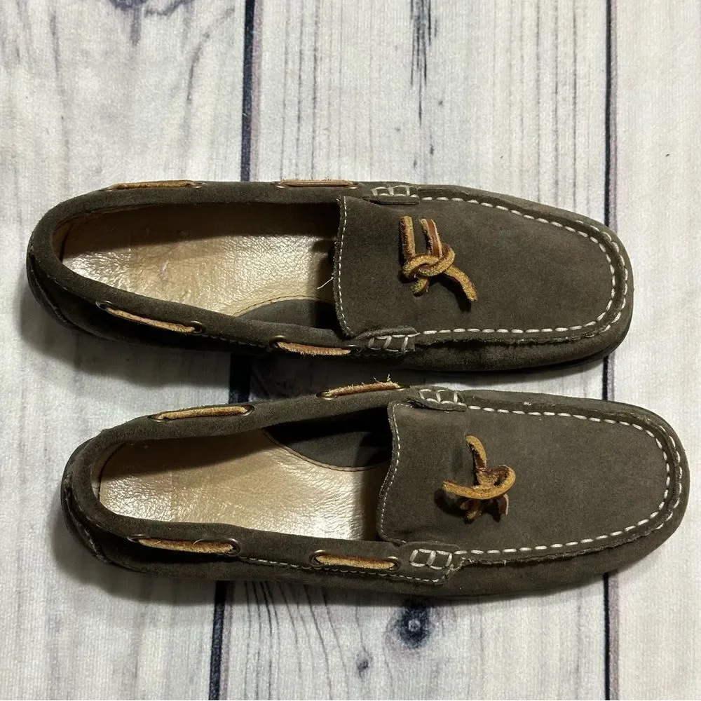Lands End Women Sz 6 Flats Loafers Brown Suede Leather Bow Slip On Driving Shoes